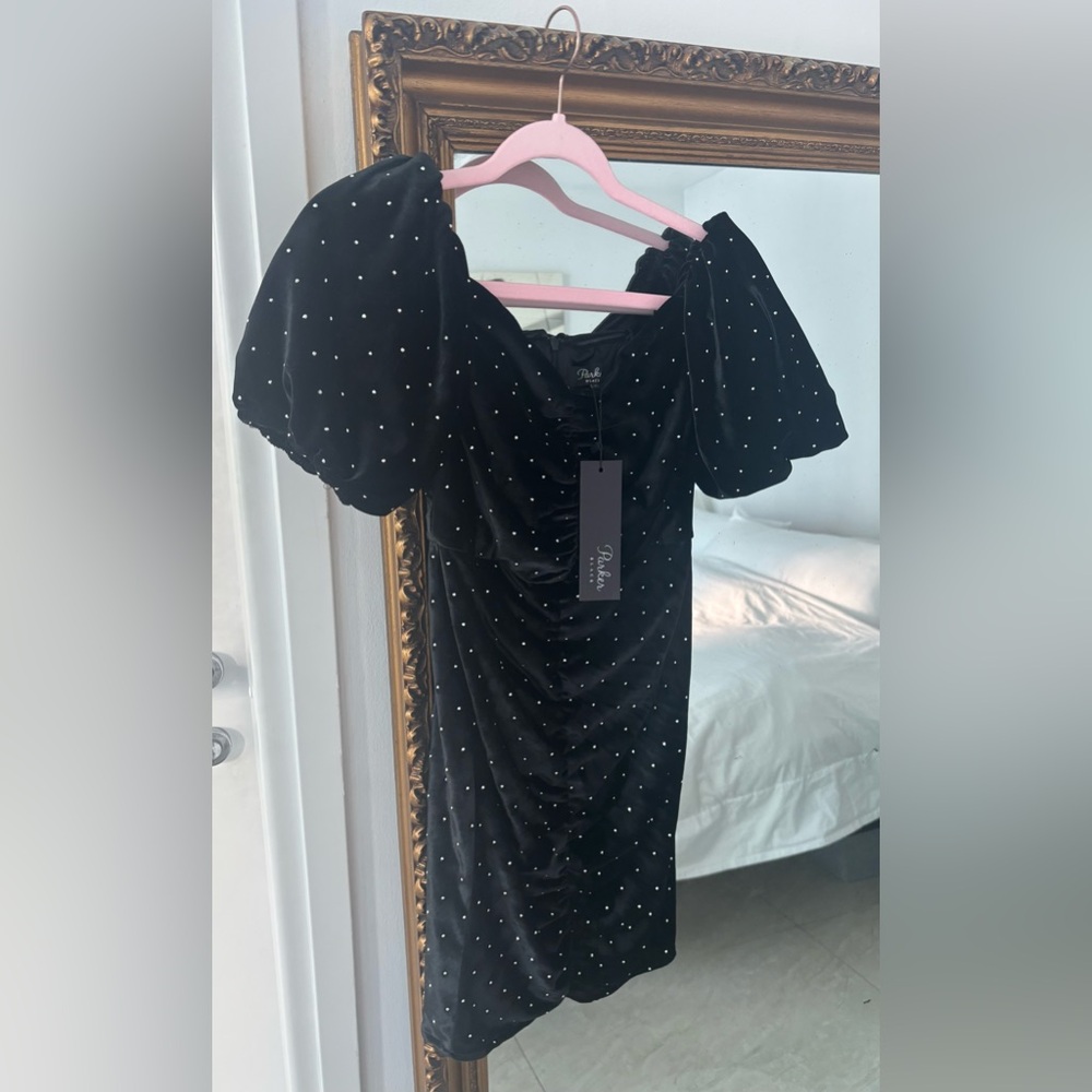 NWT Parker Black Velvet off the shoulder mini Dress:
